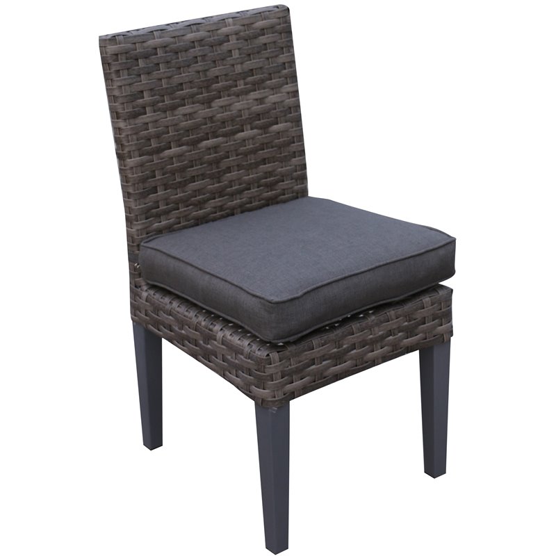 Bali Silver/Gray Two-Tone Wicker Armless Dining Chair in Charcoal Gray Cushion