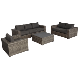 Bali Silver/Gray Two-Tone Wicker Deep Seating Set in Charcoal Gray Cushion