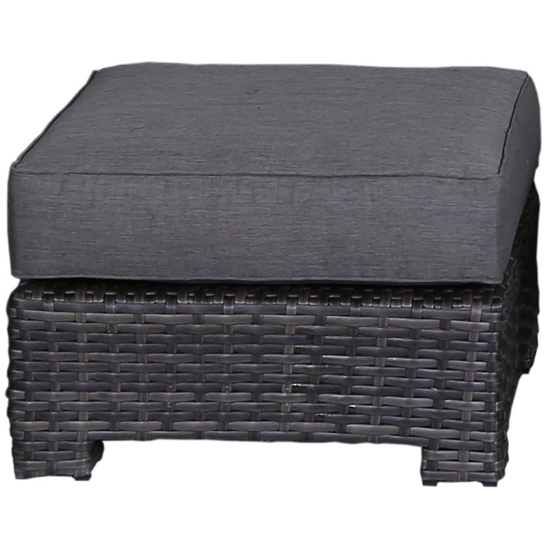 Bora Bora Two-Tone Wicker Rattan Ottoman in Charcoal Cushion