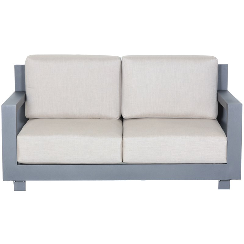 Paris Loveseat Gray Aluminum Frame in Taupe Cushion