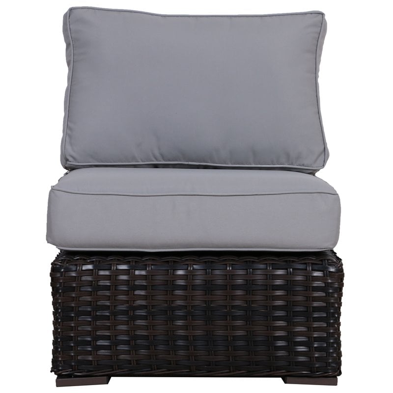 Santa Monica Middle Sectional in Tan Fabric Espresso Brown Frame/Gray Cushion