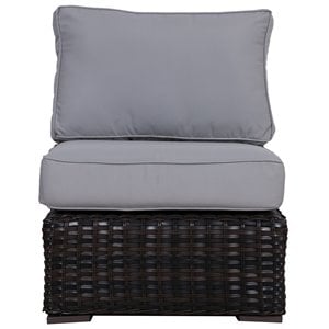 Santa Monica Middle Sectional in Tan Fabric Espresso Brown Frame/Gray Cushion