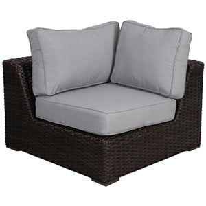Santa Monica Corner Sectional in Tan Fabric Espresso Brown Frame/Gray Cushion