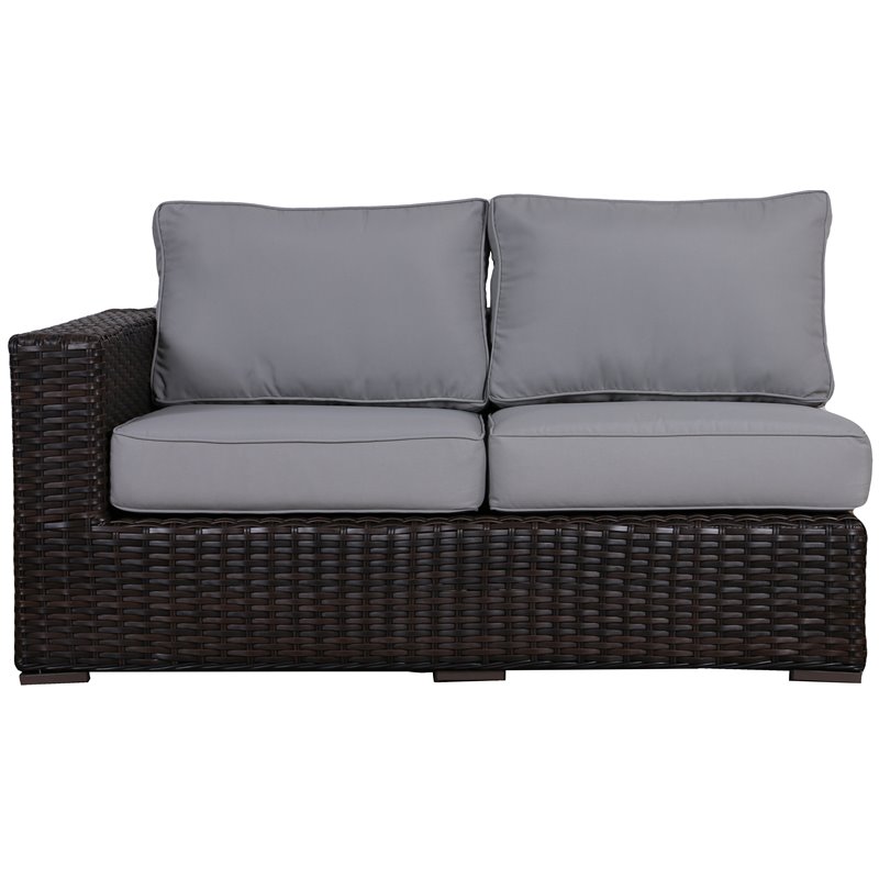 Santa Monica Left End Sectional in Tan Fabric Espresso Brown Frame/Gray Cushion