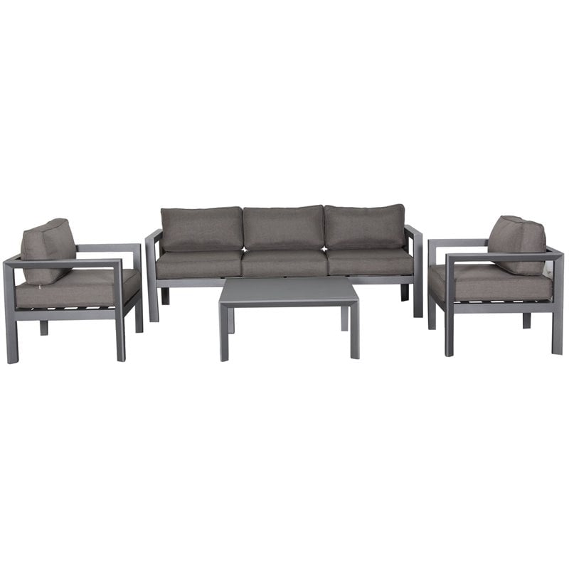 Cabo Aluminum Sofa Set with Gray Frame in Charcoal Cushion