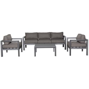 Cabo Aluminum Sofa Set with Gray Frame in Charcoal Cushion