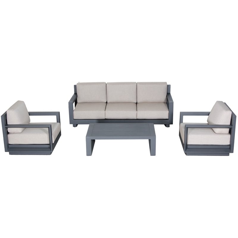 Paris 4-PC Sofa Set Gray Aluminum Frame in Taupe Cushion