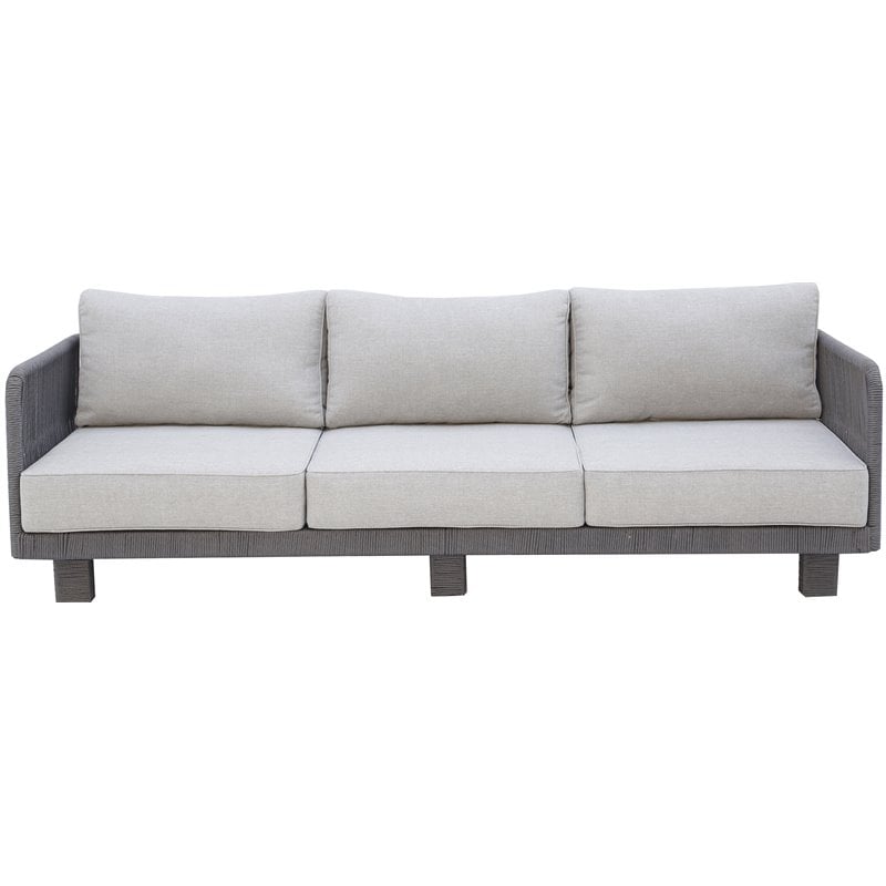 Cancun Aluminum Sofa Set with Dark Gray Rope in Silver Cushion