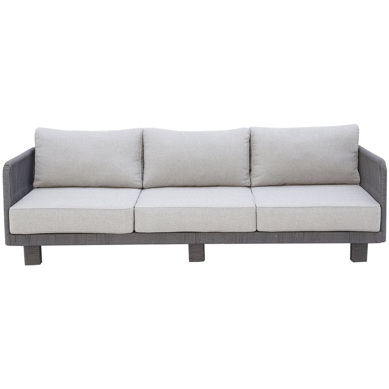 Cancun Aluminum Sofa Set with Dark Gray Rope in Silver Cushion