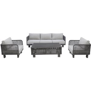 Cancun Aluminum Sofa Set with Dark Gray Rope in Silver Cushion