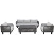 Cancun Aluminum Sofa Set with Dark Gray Rope in Silver Cushion