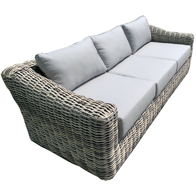 Hawaii Three-Tone Wicker Gray/Off White/Beige Sofa Set in Silver Gray Cushion