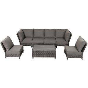 Barbados 6-PC Two-Tone Wicker Sectional Set with 2 Corners in Charcoal Cushion