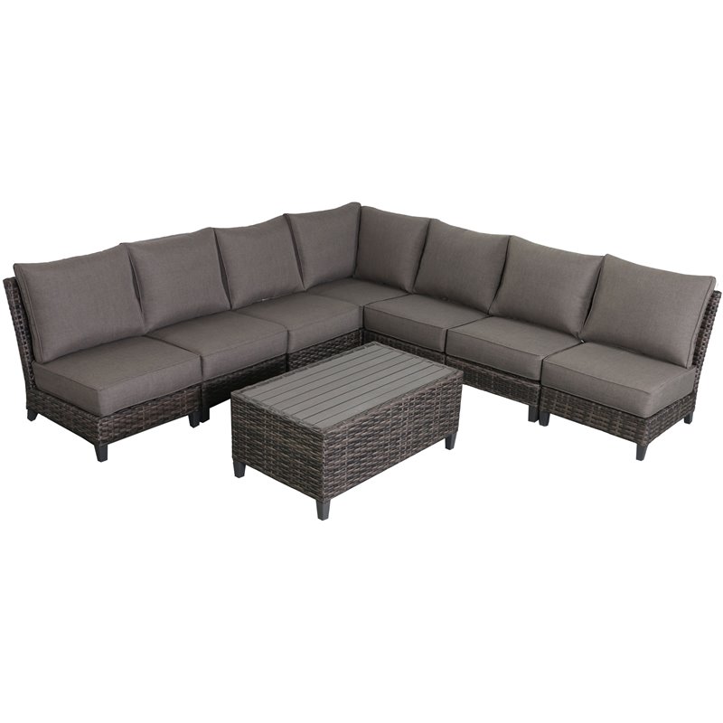 Barbados 7-PC Two-Tone Wicker Armless Sectional Set in Charcoal Cushion