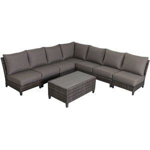 Barbados 7-PC Two-Tone Wicker Armless Sectional Set in Charcoal Cushion