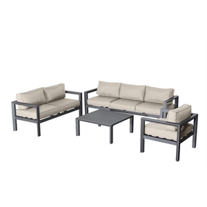 Cabo 4-PC Deep Seating Set Gray Aluminum Frame in Light Beige Cushion