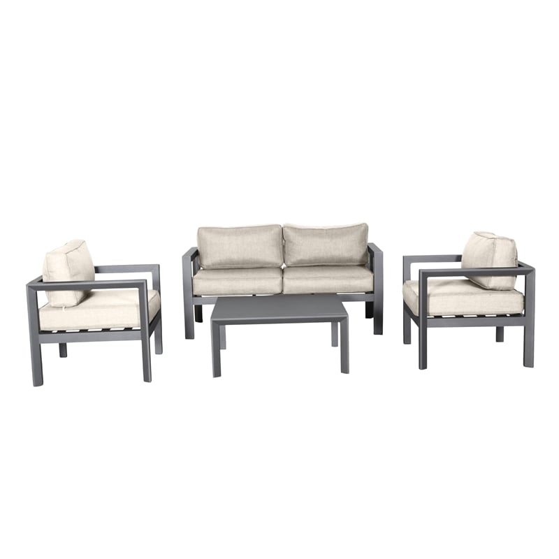 Cabo Aluminum Loveseat Set with Gray Frame in Light Beige Cushion