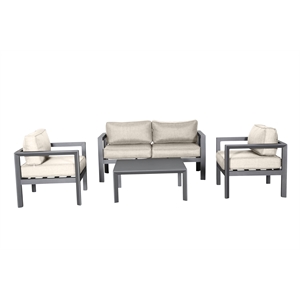 Cabo Aluminum Loveseat Set with Gray Frame in Light Beige Cushion