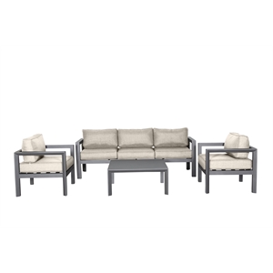 Cabo Aluminum Sofa Set with Gray Frame in Light Beige Cushion
