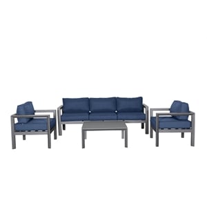 Cabo Aluminum Sofa Set with Gray Frame in Navy Cushion