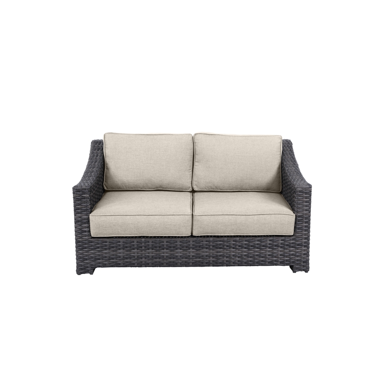 Bora Bora Two-Tone Wicker Rattan Loveseat in Light Beige Cushion