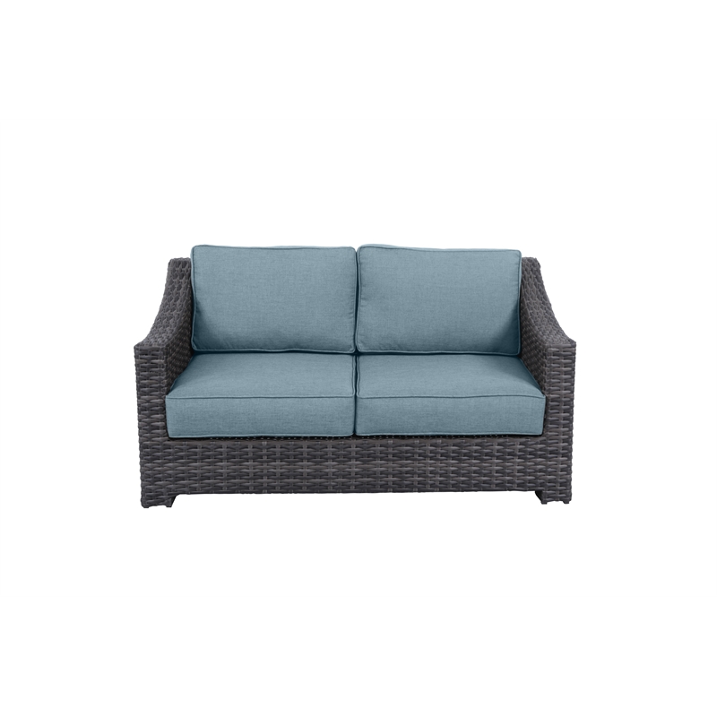Bora Bora Two-Tone Wicker Rattan Loveseat in Spa Cushion