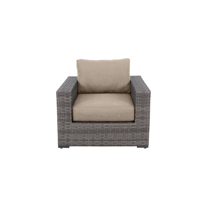 Bali Silver/Gray Two-Tone Wicker Club Chair in Wheat Cushion