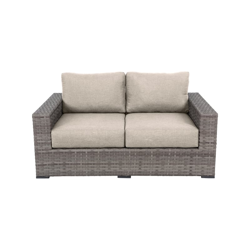 Bali Silver/Gray Two-Tone Wicker Loveseat in Light Beige Cushion