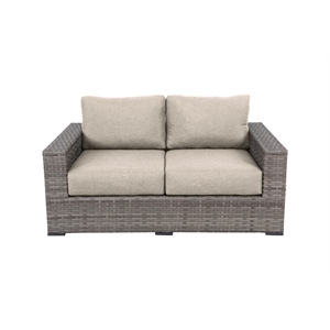 Bali Silver/Gray Two-Tone Wicker Loveseat in Light Beige Cushion