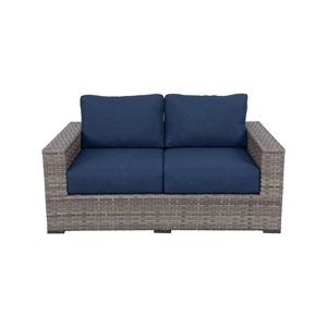 Bali Silver/Gray Two-Tone Wicker Loveseat in Navy Cushion