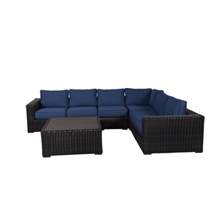 Santa Monica Sectional Set in Espresso Brown Frame with Navy Cushion