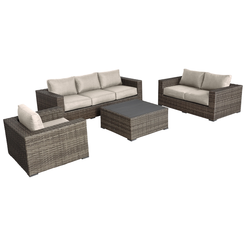 Bali Silver/Gray Two-Tone Wicker Deep Seating Set inLight Beige Cushion