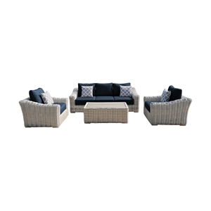 Hawaii Three-Tone Wicker Gray/Off White/Beige Sofa Set in Blue Cushion