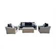 Hawaii Three-Tone Wicker Gray/Off White/Beige Sofa Set in Blue Cushion