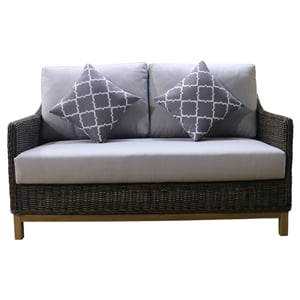 Teva Patio Furniture Napa Brown/Beige Wicker Love Seat with Silver Grey Cushion