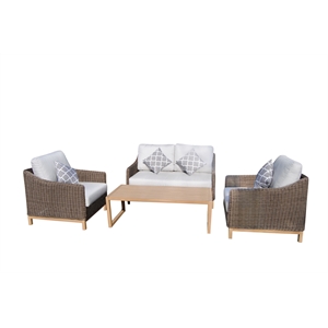 Teva Patio Furniture Napa PE Wicker Love Seat Set in Brown with Cushion