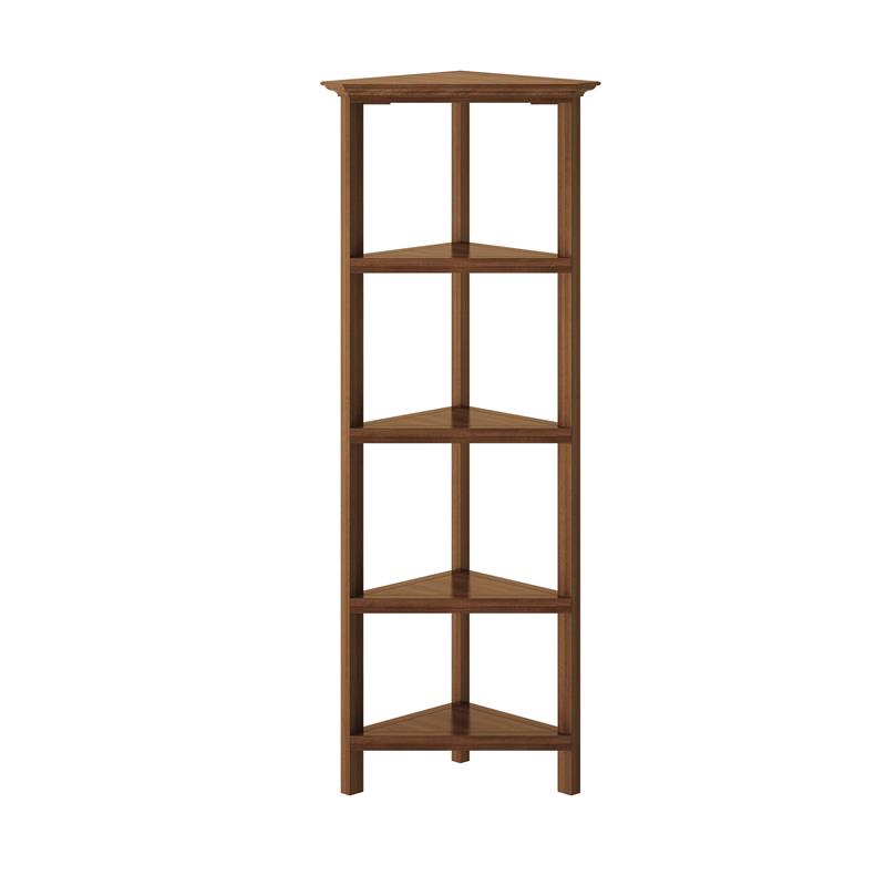 New Ridge Home Goods 4-tier Corner Traditional Wooden Bookcase in Walnut
