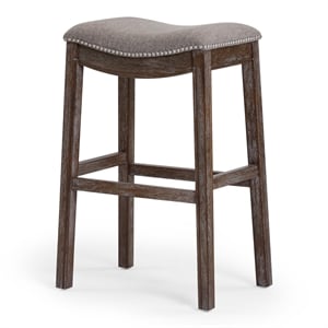 New Ridge Home Goods 31&quot Saddle Wood Bar Height Stool- Distressed Espresso