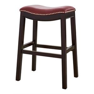 New Ridge Home Goods Julian 25&quot Faux Leather Counter Height Barstool in Red