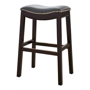 New Ridge Home Goods Julian 30&quot Faux Leather and Wood Barstool in Gray/Espresso