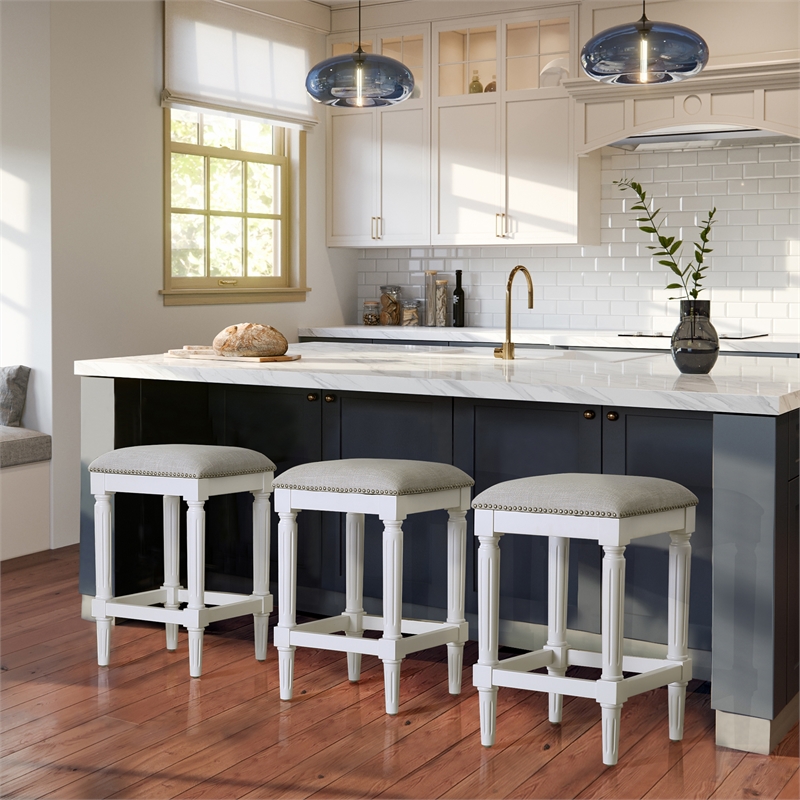 Manchester 27in.H Square Counter Stool- Alabaster White