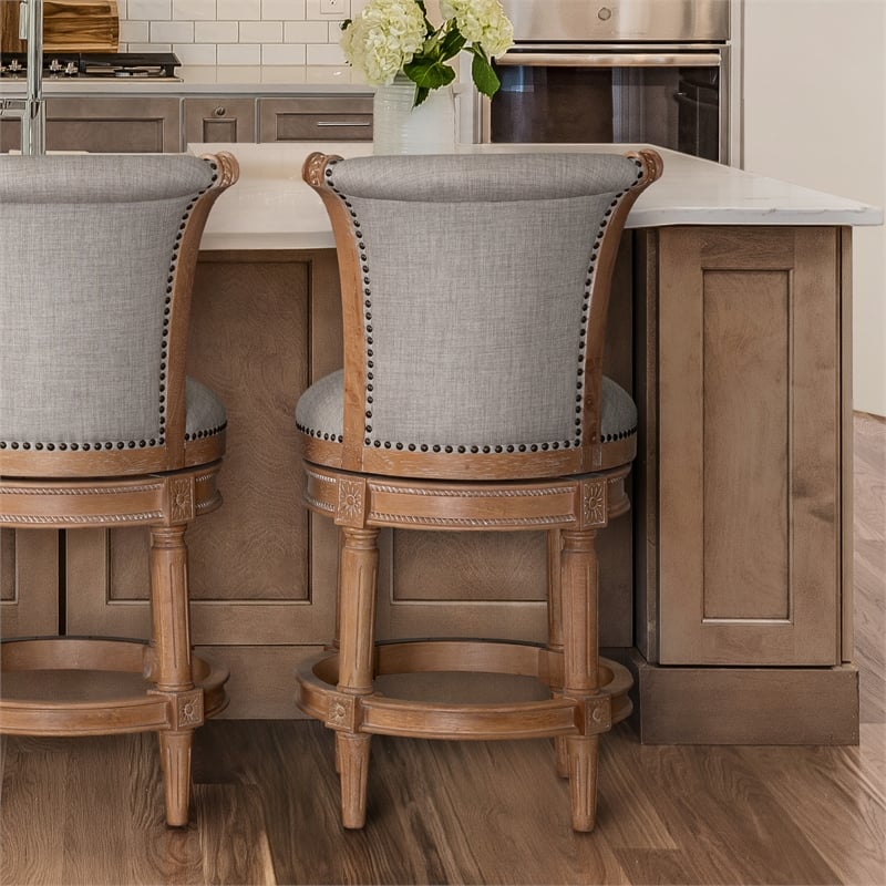 Chapman 26in. Counter-Height Wood Swivel Barstool with Back- Weathered Natural