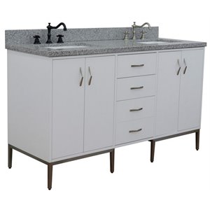 Tivoli 61&quot Double Rectangle Sink Vanity in White/Gray Granite Stone