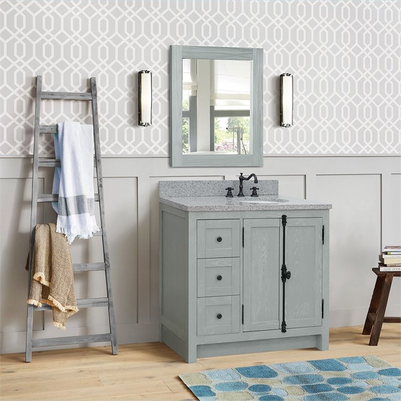 Plantation Solid Wood Vanity with Right Oval Sink in Gray Ash