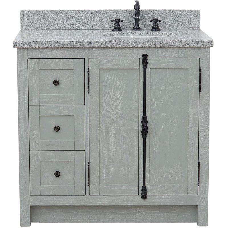 Plantation Solid Wood Vanity with Right Oval Sink in Gray Ash