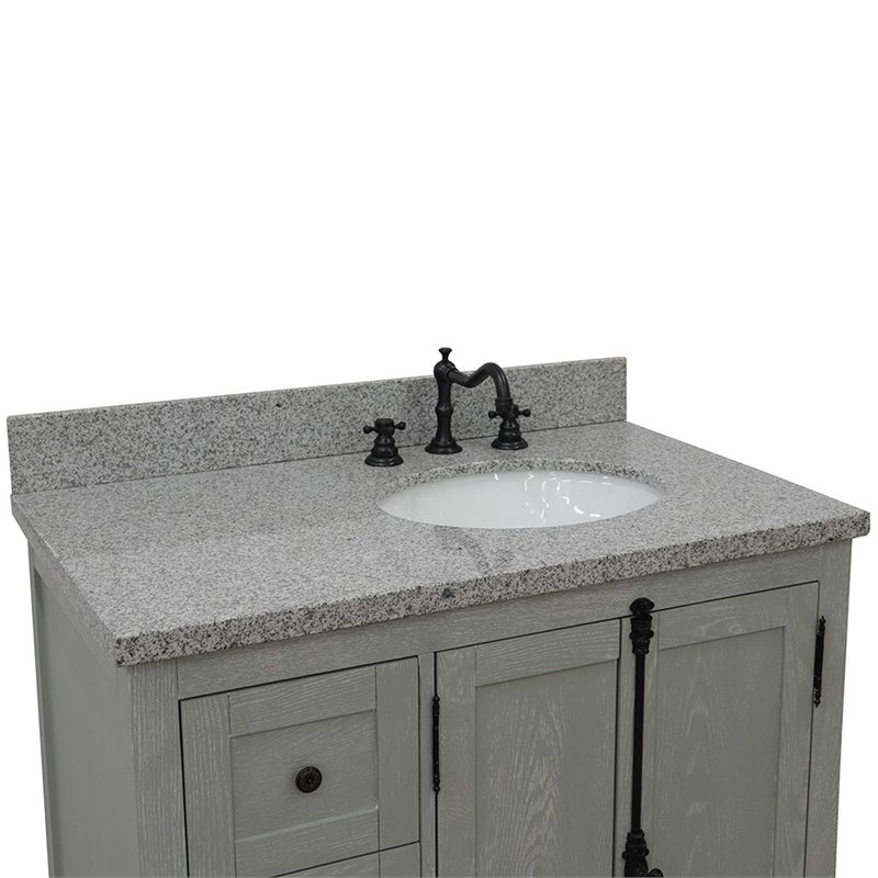 Plantation Solid Wood Vanity with Right Oval Sink in Gray Ash