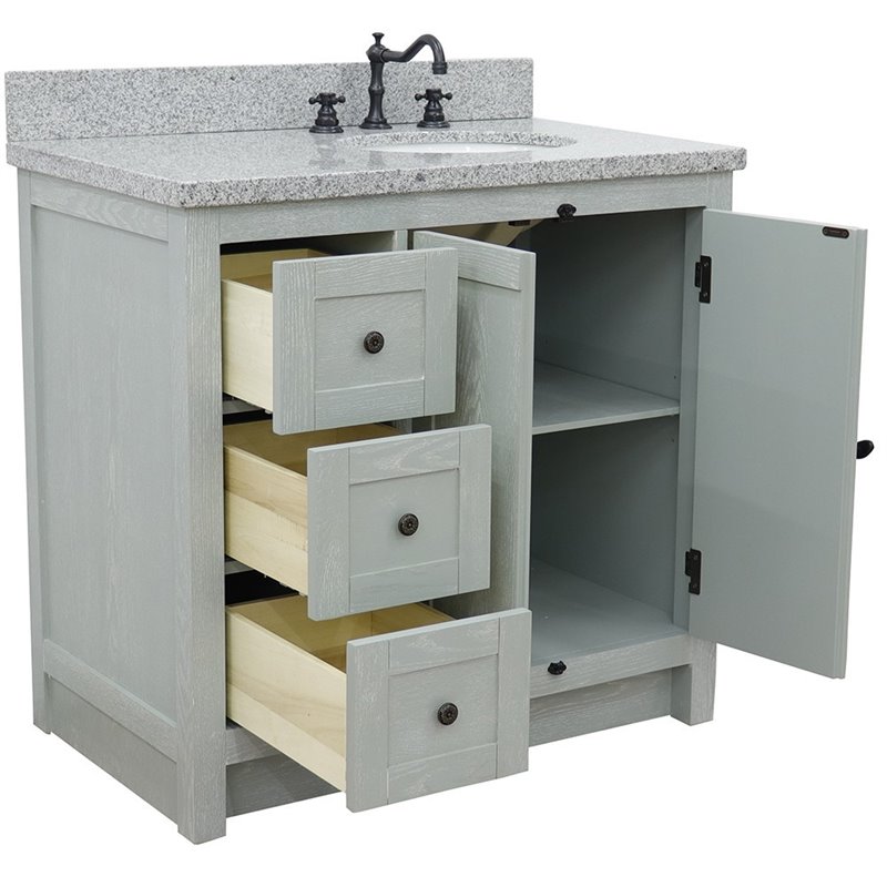 Plantation Solid Wood Vanity with Right Oval Sink in Gray Ash