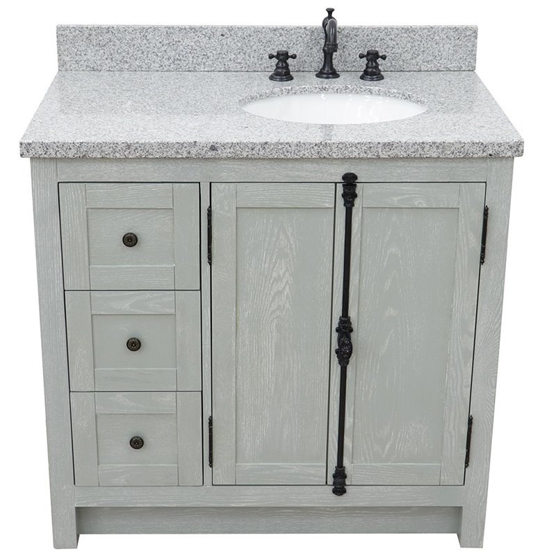 Plantation Solid Wood Vanity with Right Oval Sink in Gray Ash