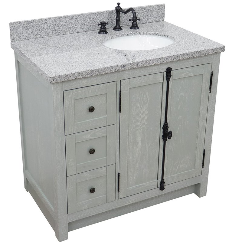 Plantation Solid Wood Vanity with Right Oval Sink in Gray Ash