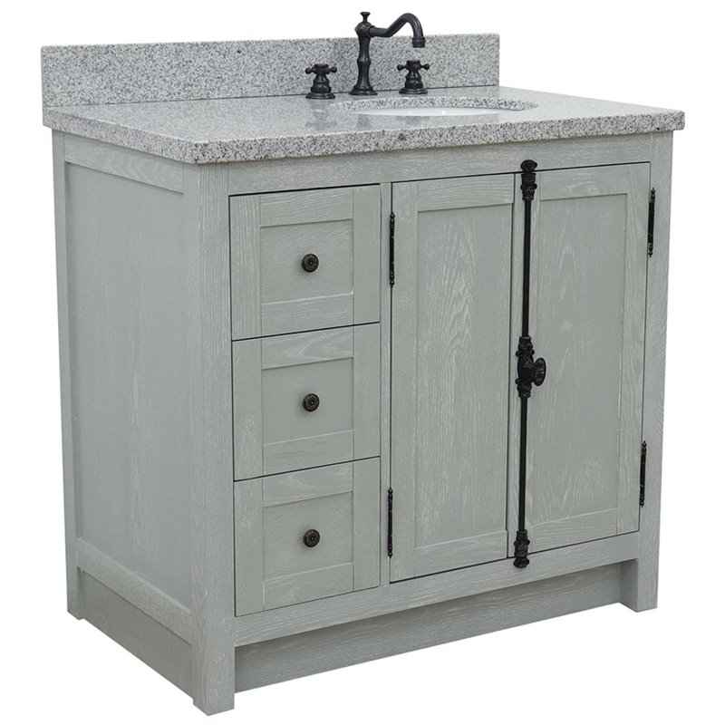 Plantation Solid Wood Vanity with Right Oval Sink in Gray Ash